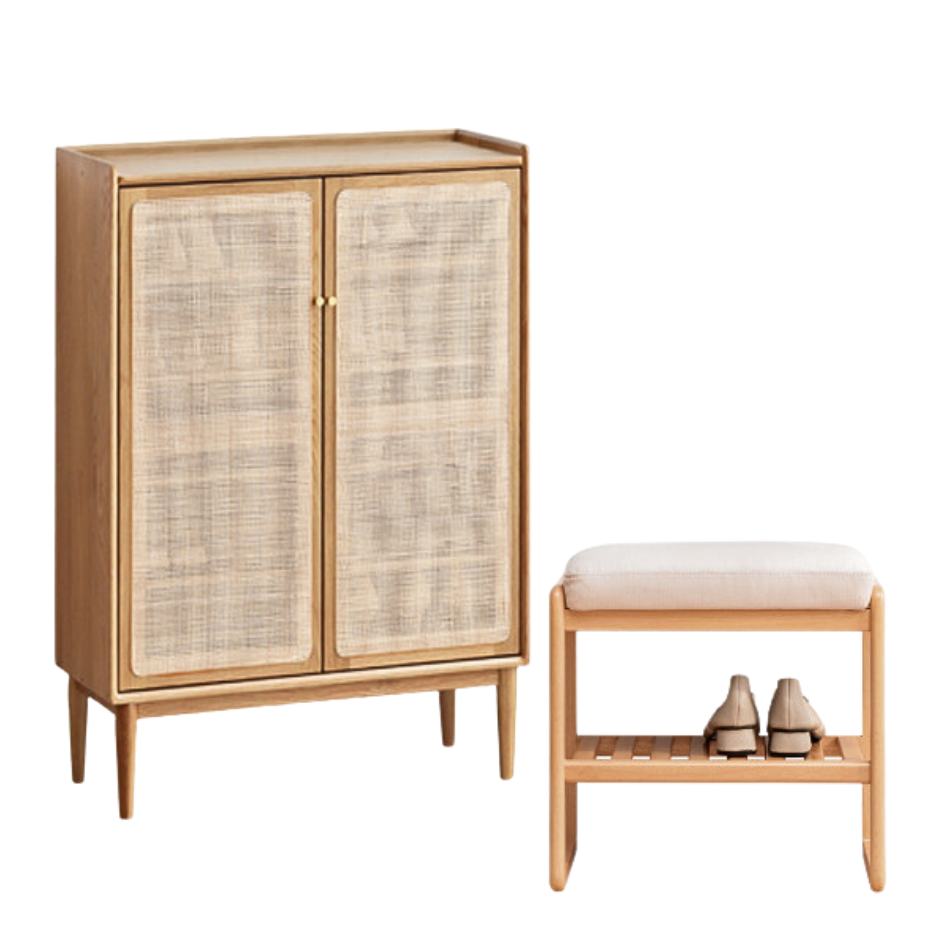 Oak solid wood shoe cabinet storage rattan: