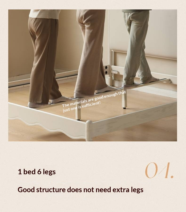 Rubberwood Solid Wood Upholstered Bed Retro Style White Bed