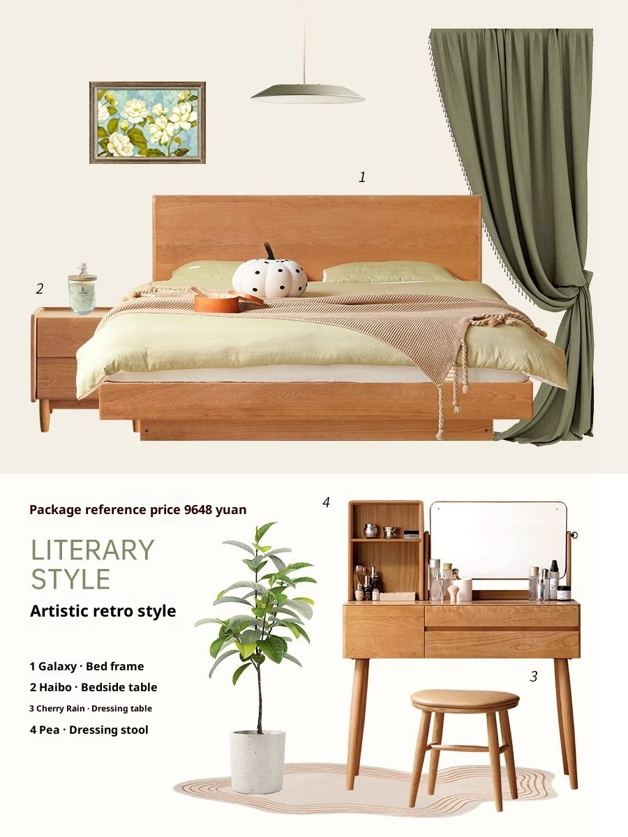 Cherry Solid Wood Night Light Suspended Box Bed