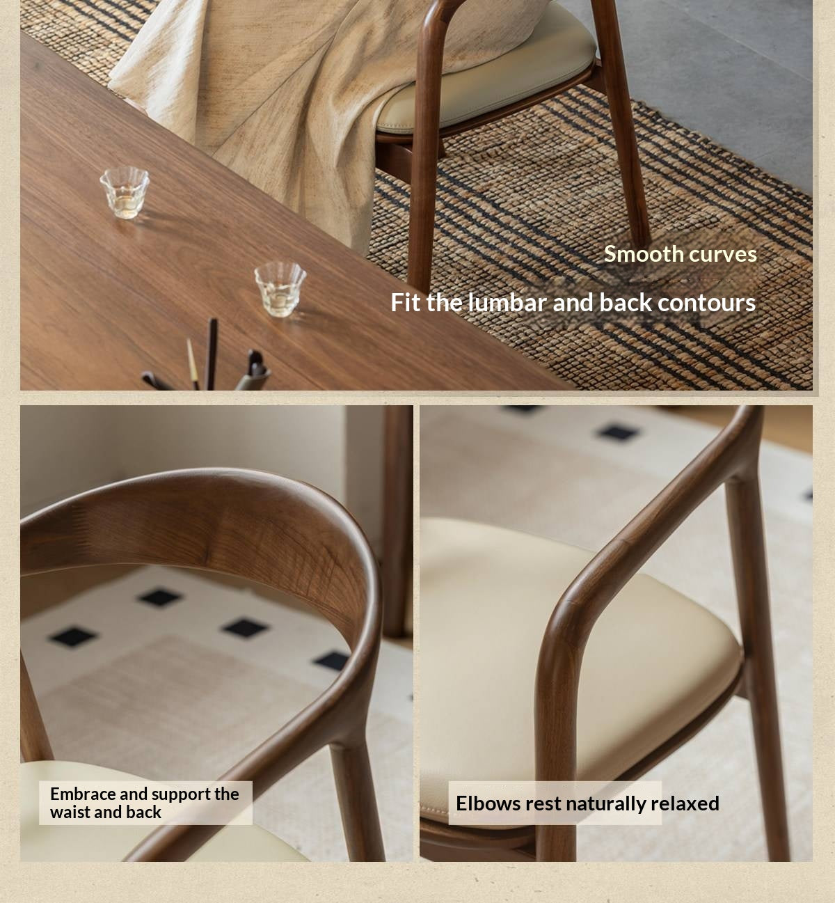 Black Walnut, Ash Solid Wood Horseshoe Back Wood Armchair