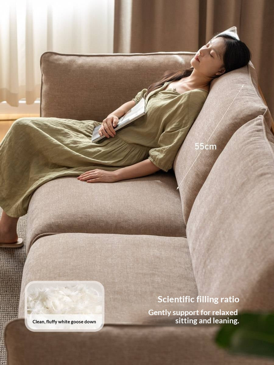 Oak, Ash Solid Wood Sofa with Exposed Wide Arms, High-Back, Genuine leather -fabric