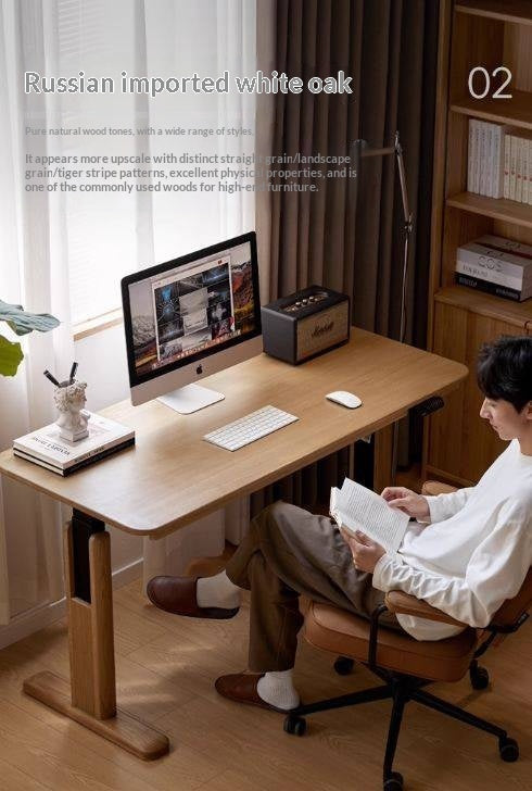 Oak Solid Wood Electric Lift Office Desk