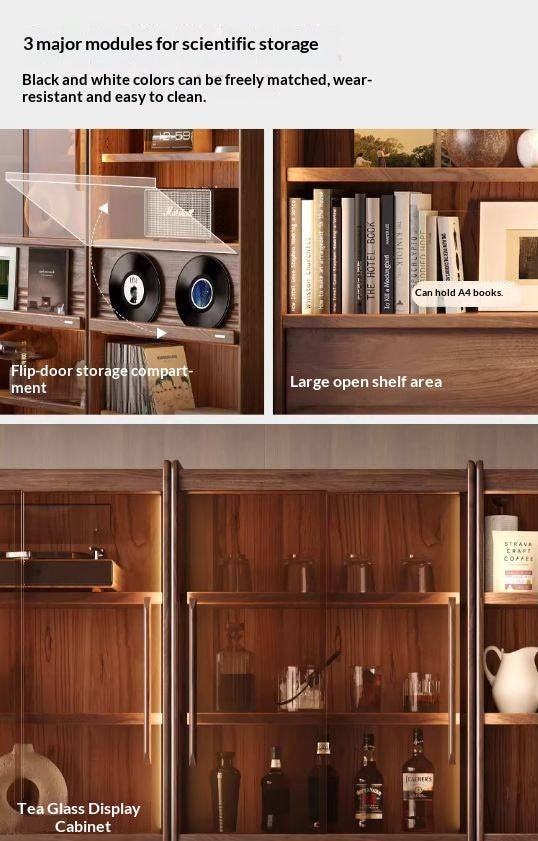 Black Walnut Solid Wood Combination Bookcase with Floor Display and Luxury Storage