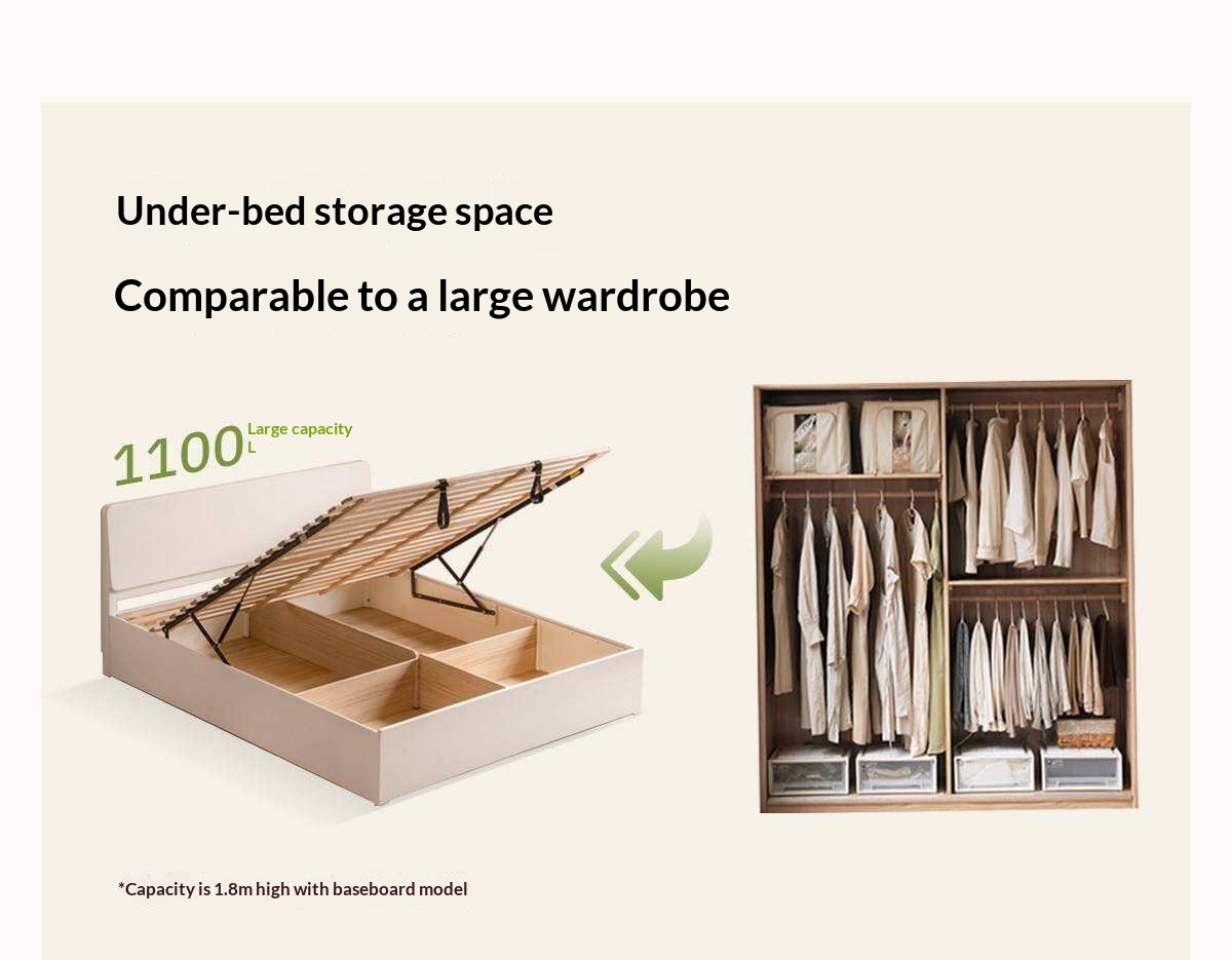 Rubberwood Solid Wood White Cream Gas Lift Storage Bed