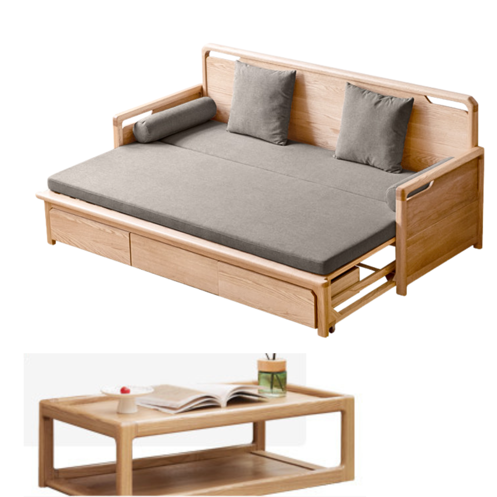 Oak Foldable Sofa Bed New Multifunctional Storage: