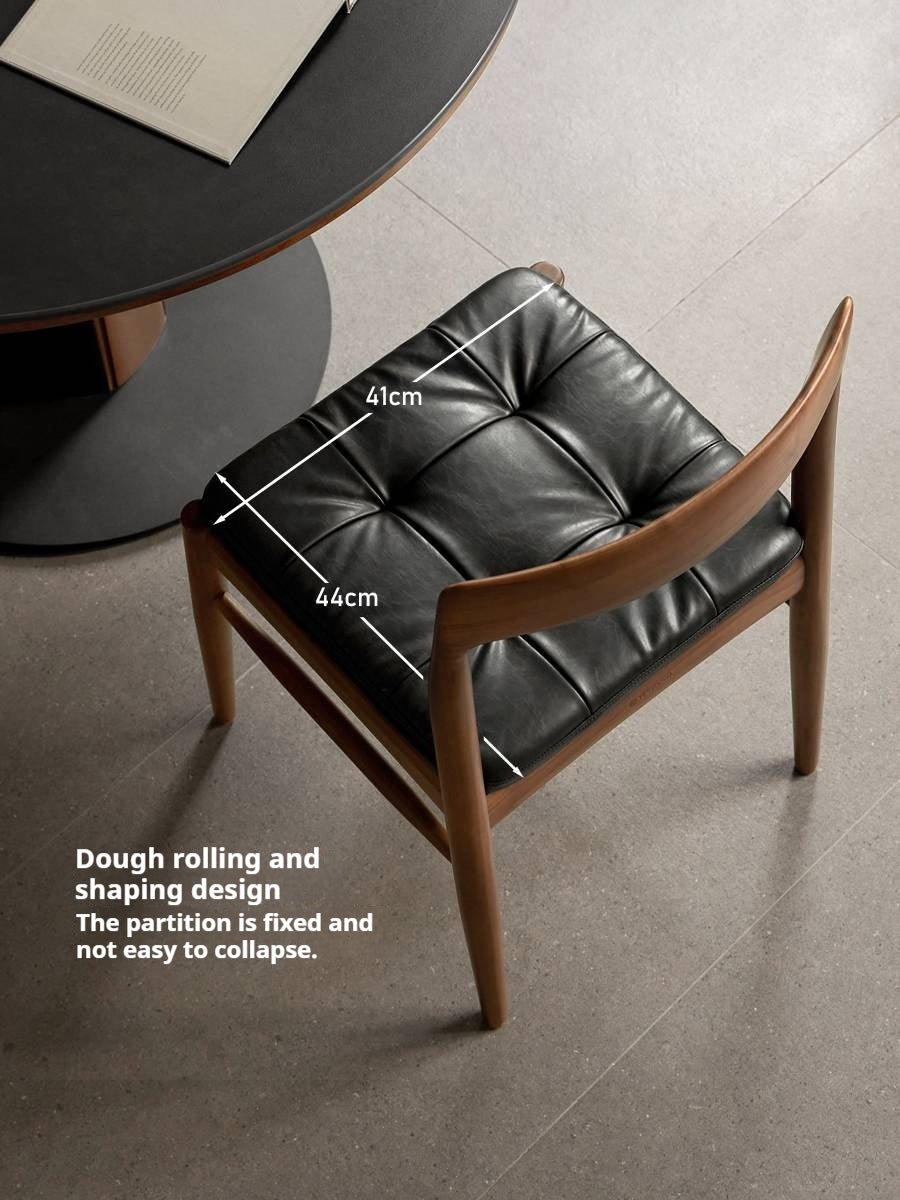 Set 4 pcs Black Walnut Solid Wood Dining Chair with Leather Seat, Mid Century Modern