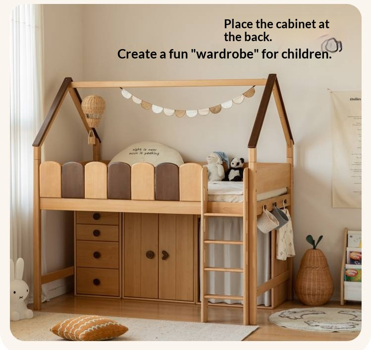 Beech Solid Wood Children's Treehouse Bed Multifunctional Loft Bed