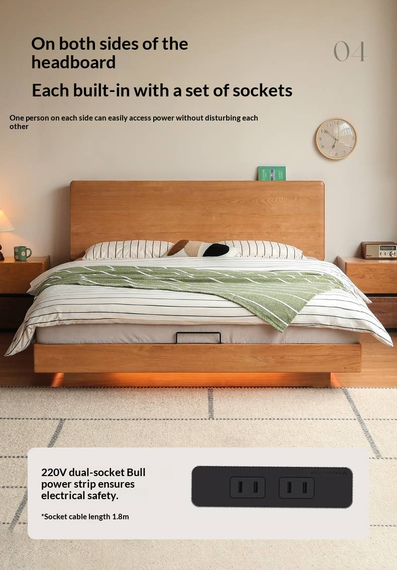 Cherry Solid Wood Modern Minimalist Storage Box Bed with Suspension Design