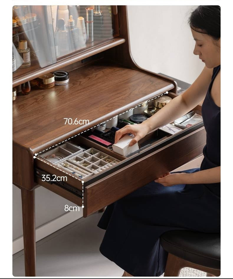 Black Walnut, Sandalwood Solid Wood Light Luxury Multifunctional Dressing Table