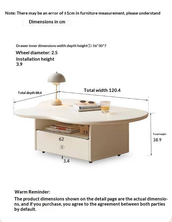Solid RubberWood Cloud Cream Style Coffee Table