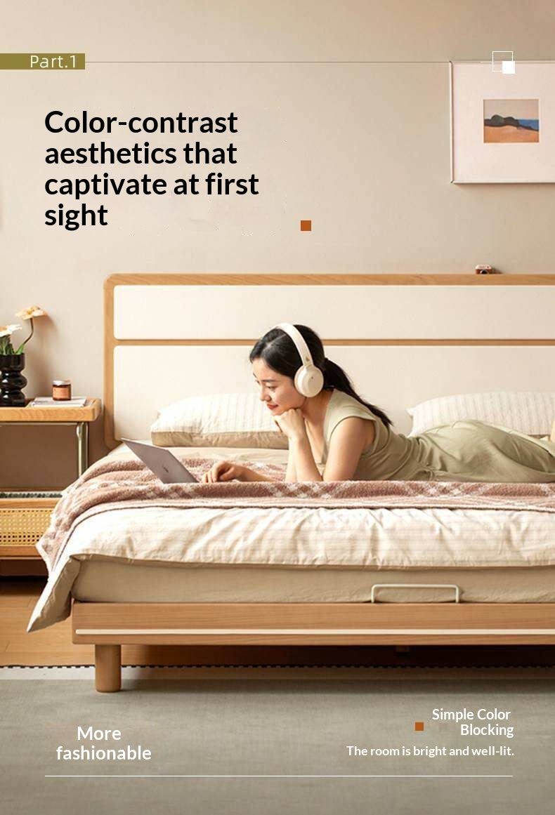 Beech Solid Wood Modern Simple Large Double Edge Bed