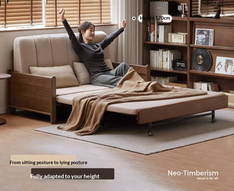 Oak, Ash Solid Wood Sleeper Sofa with Solid Wood Frame and Reclining Backrest