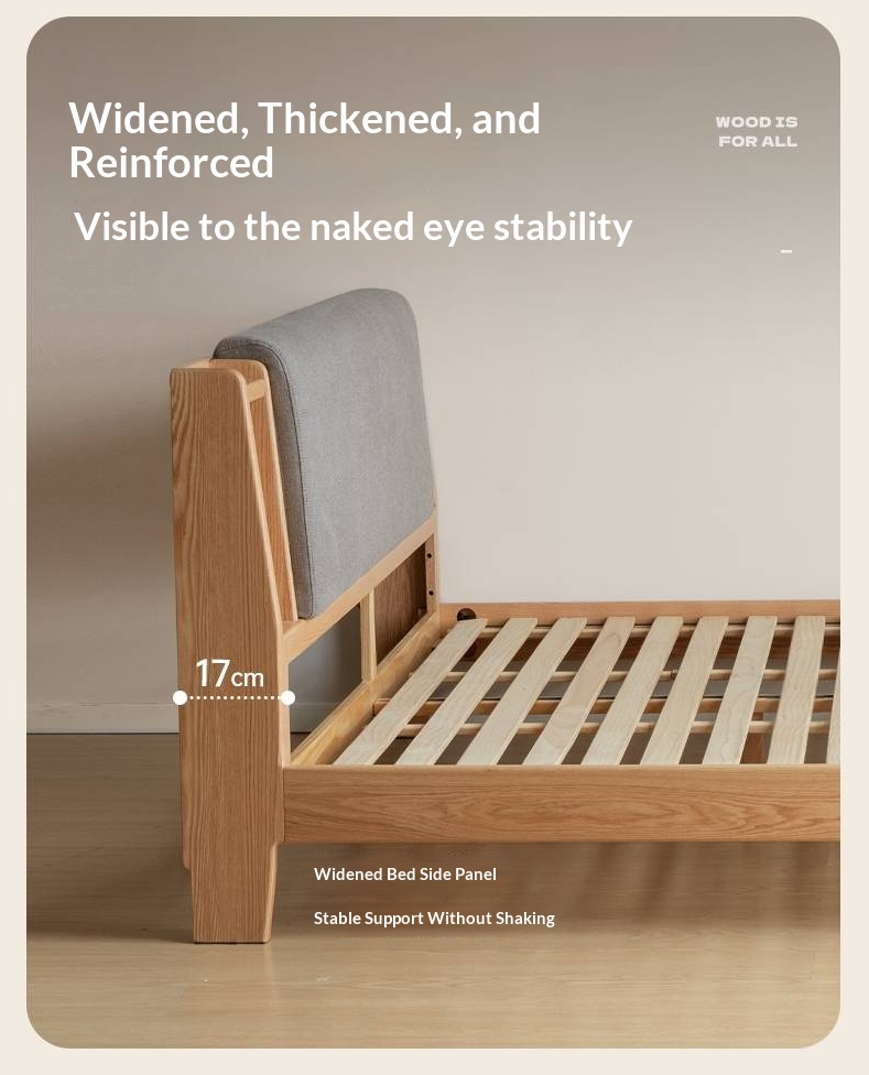 Oak Solid Wood Bed with Genuine Leather and Light Upholstery