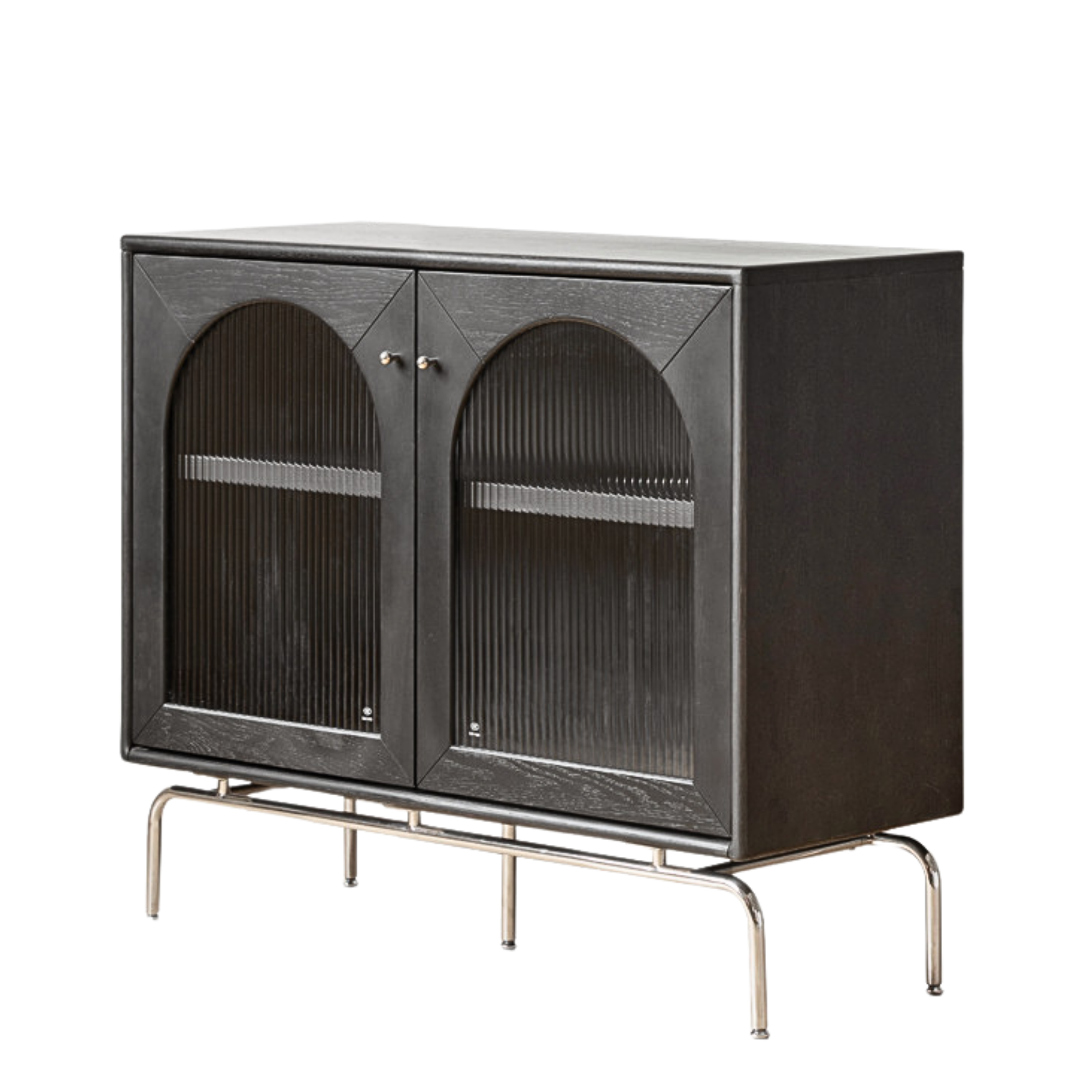 Oak Solid Wood French Retro Sideboard Black Glass,