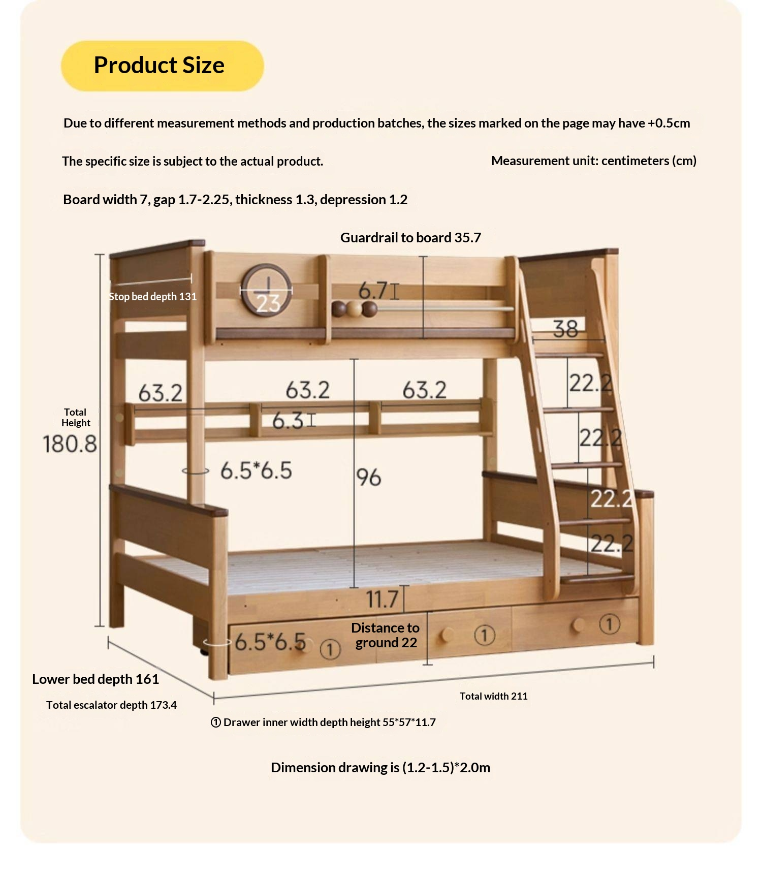 Rubberwood Solid Wood Children's Bunk Bed