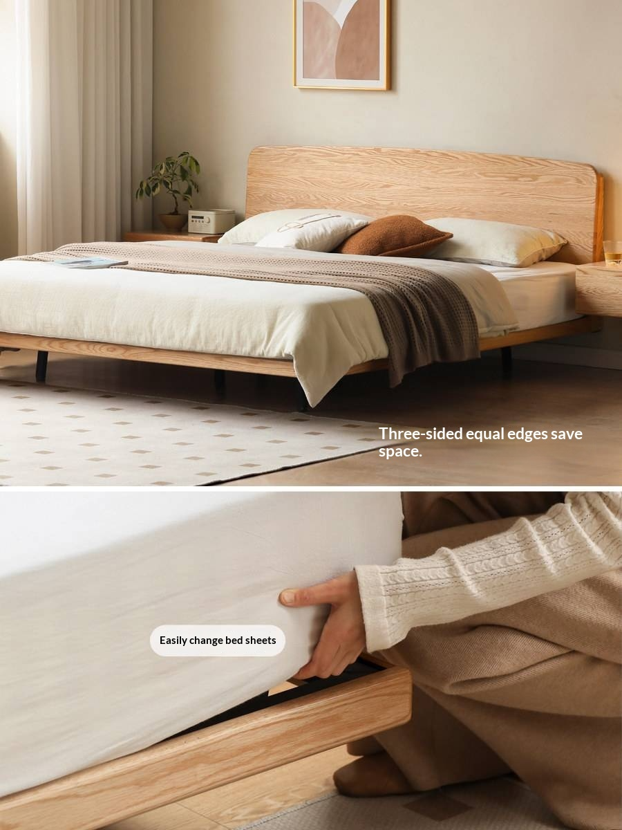 Oak Solid Wood Bed — Simple Floating Bed Design
