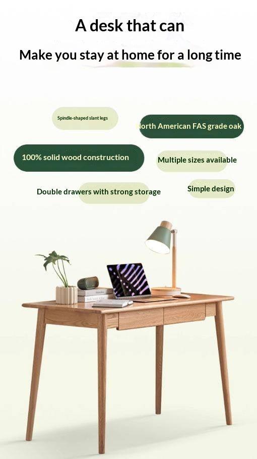 Oak Solid Wood Office Desk Spindle-Shaped Slanted Legs