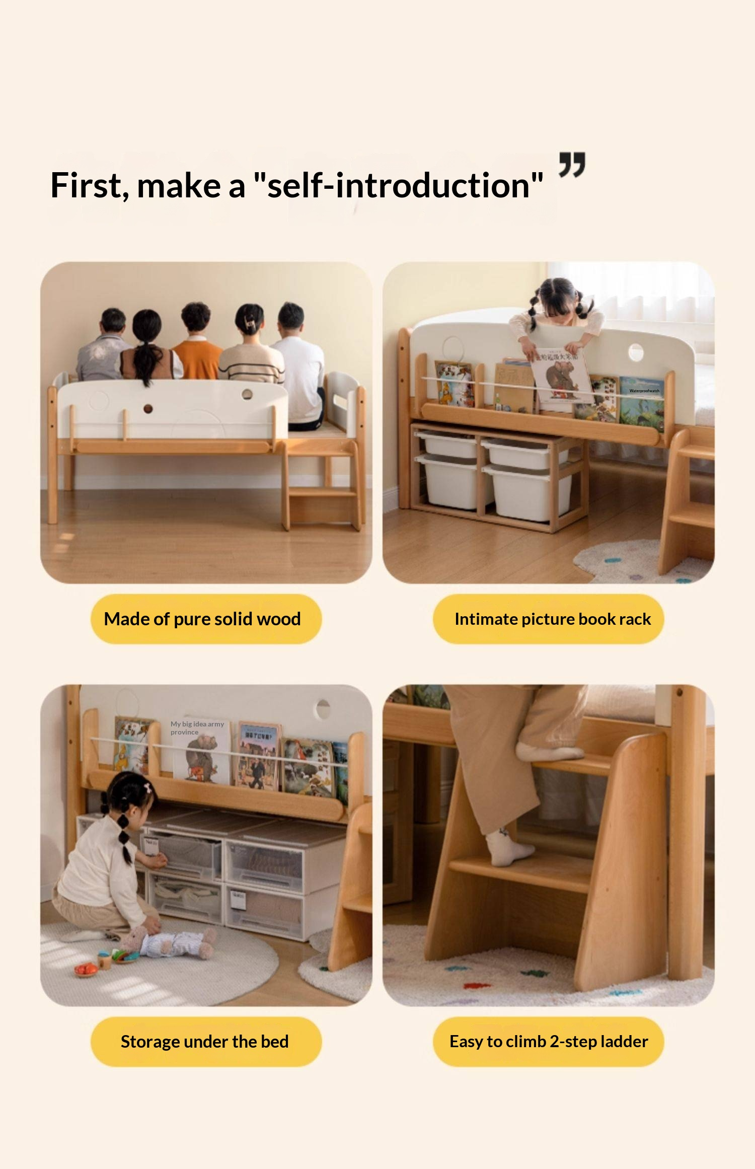 Beech Solid Wood Children's Multifunctional Storage Loft Bed