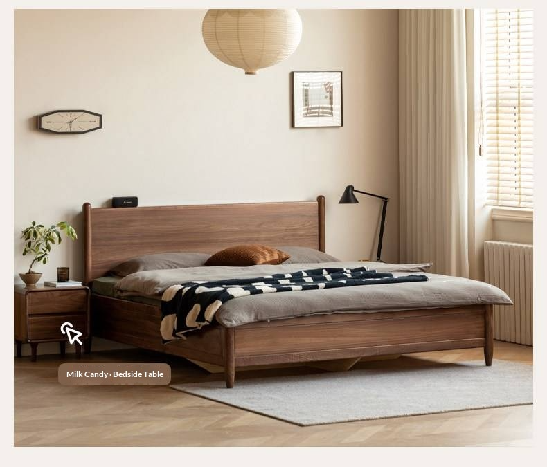 Black Walnut Solid Wood Adjustable Storage Bed with Flat Panel Headboard