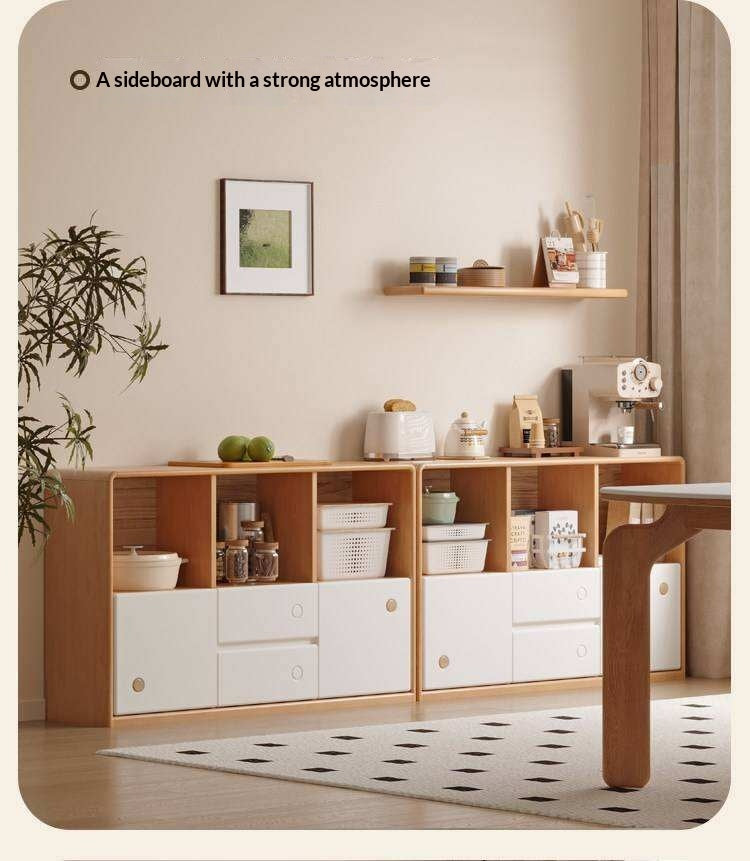 Solid Rubberwood Cream Style Modular Bookcase Cabinet