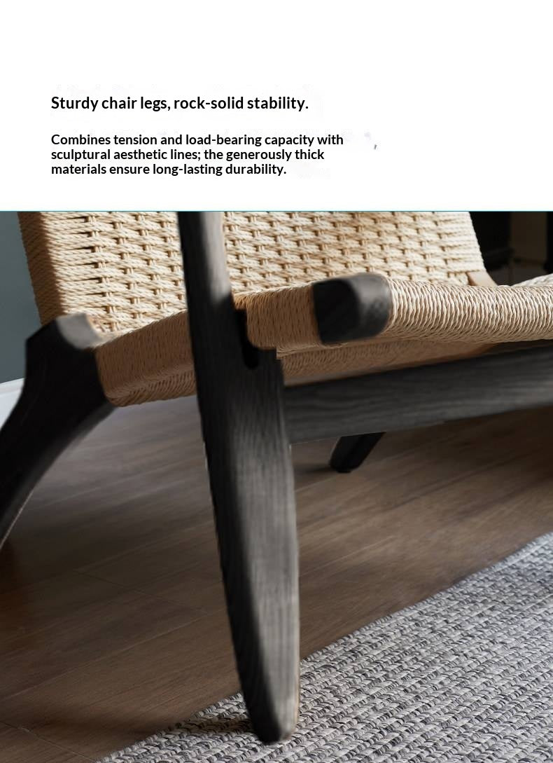 Ash Solid Wood Woven Rope Lounge Chair with Backrest