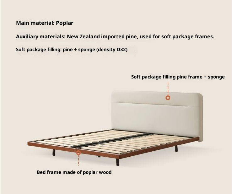 Poplar Solid Wood Floating Soft Bed, Vintage with Light