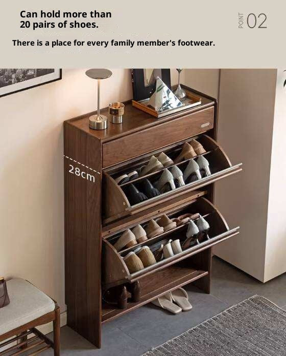 Black Walnut Solid Wood Flip Door Shoe Cabinet, Italian Style Entryway Storage Organizer