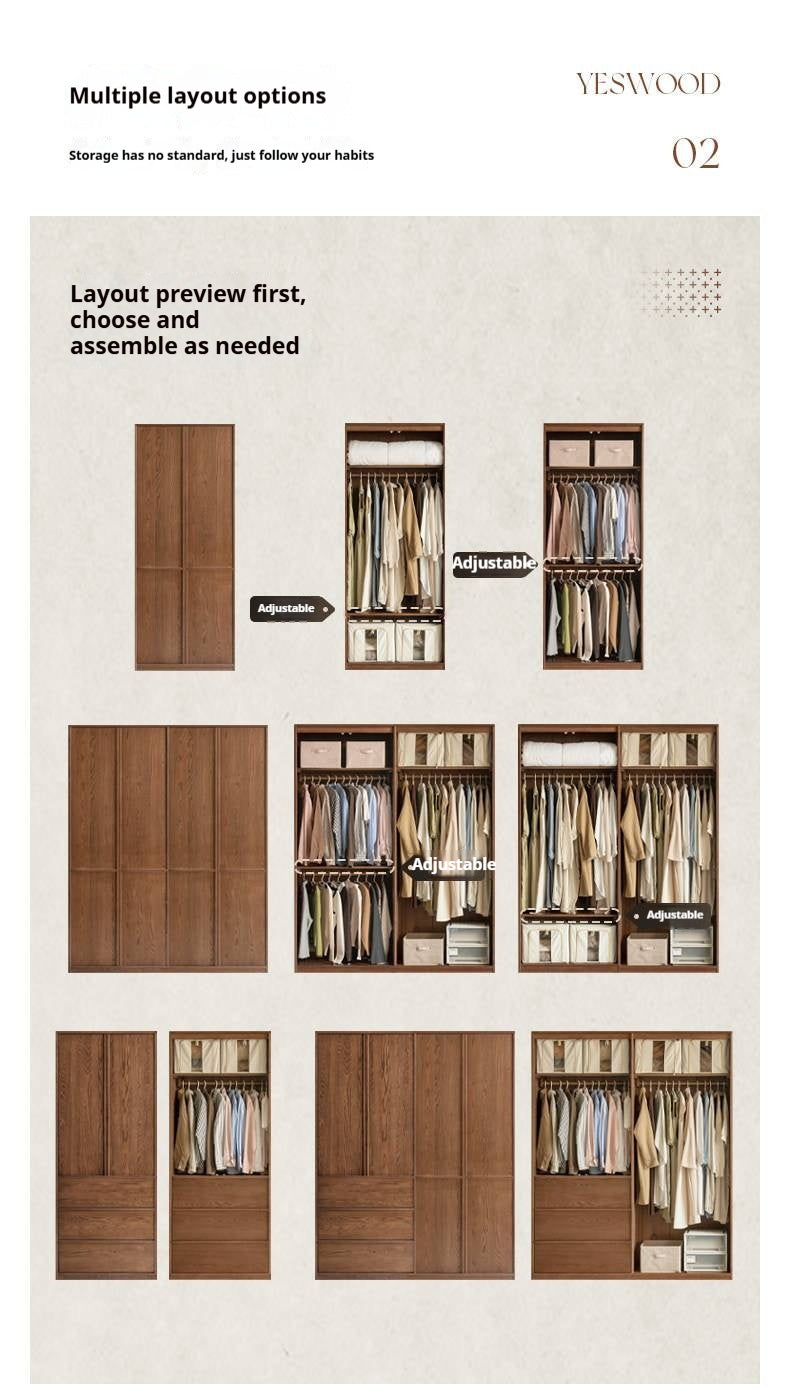 Oak Solid Wood Wardrobe with Modern Minimalist Design
