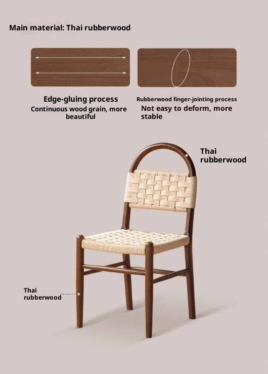 4pcs Solid RubberWood Dining Braided Chair Retro Vintage Style