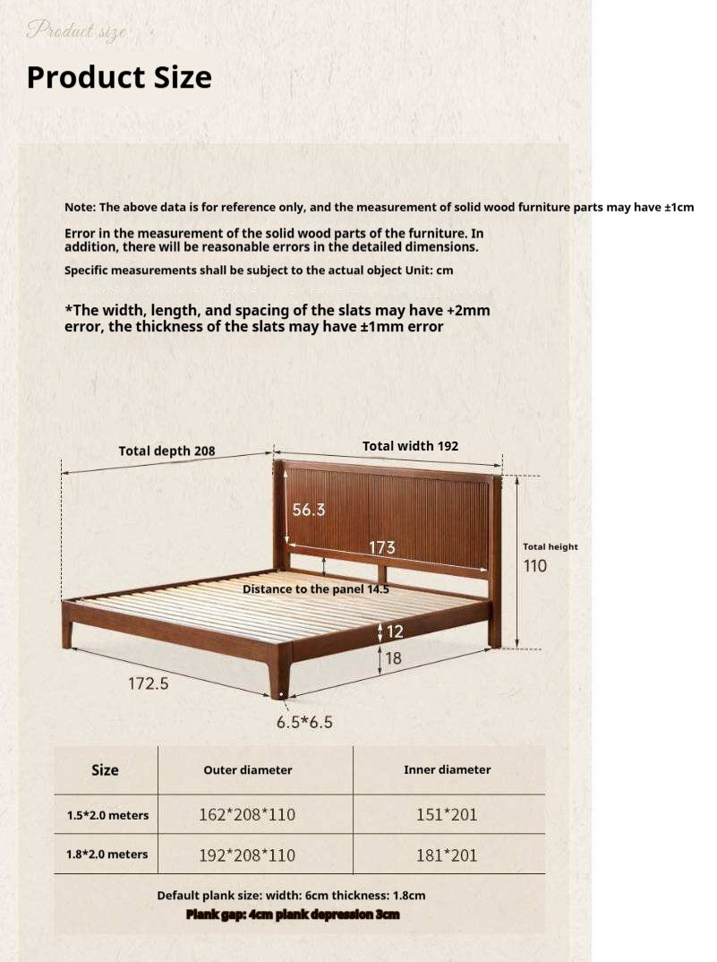 North American Tulipwood Solid Wood Platform Bed with Reeded Headboard