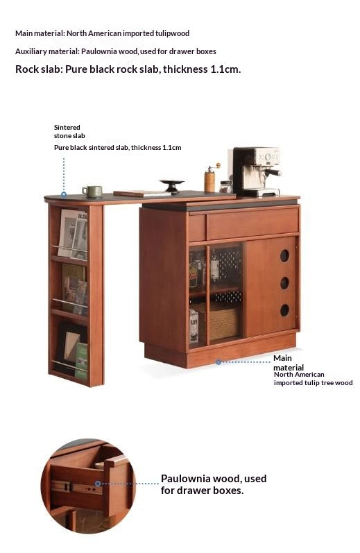 Tulipwood Solid Wood Vintage Style Stone Slab Bar Table