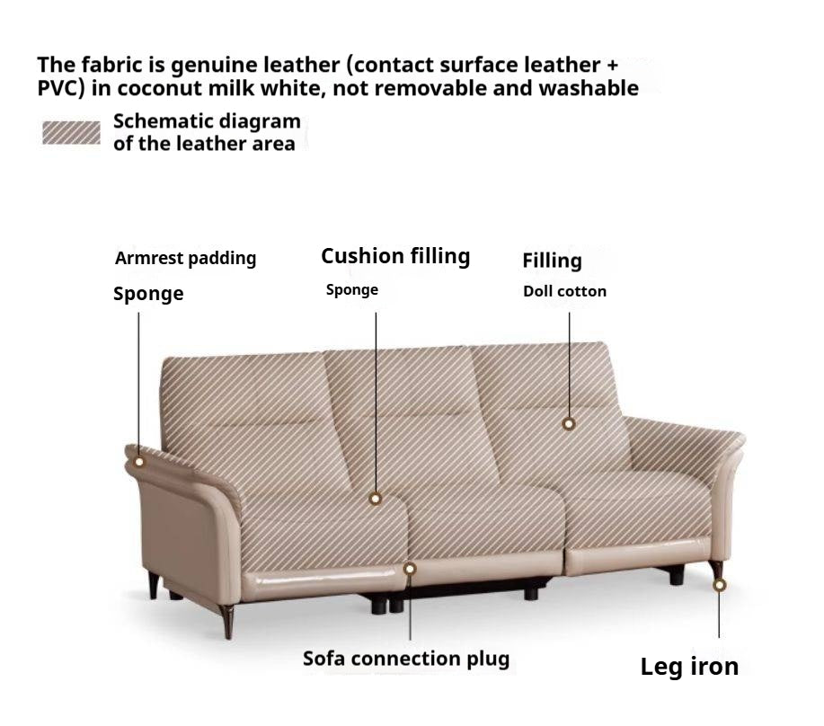 Pine Solid Wood Leather Sofa Cream Style Functional Electric