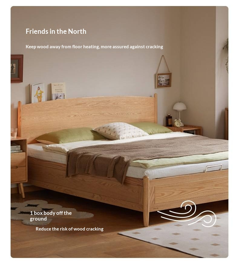 Oak Solid Wood Box Bed, Modern Minimalist