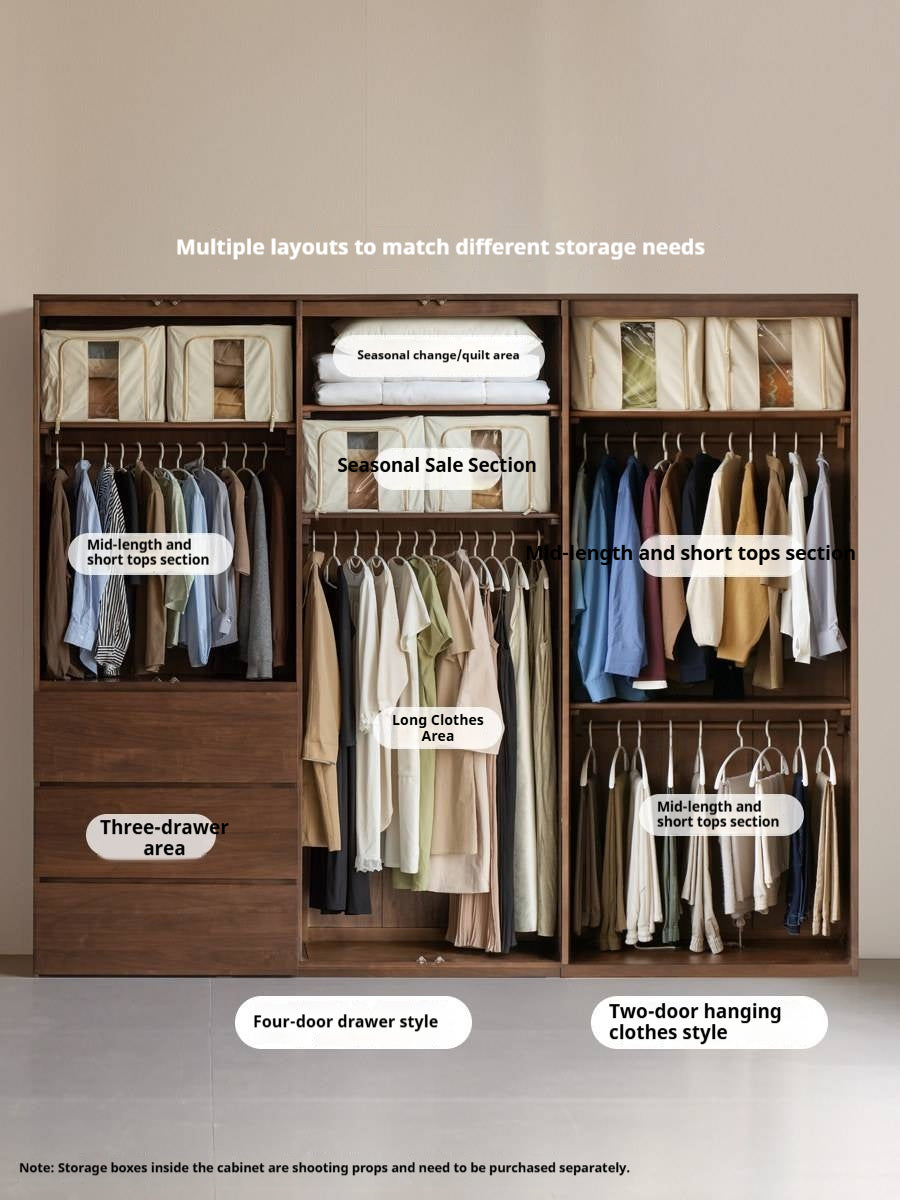Black Walnut Solid Wood Wardrobe with Italian Style and Storage Cabinet