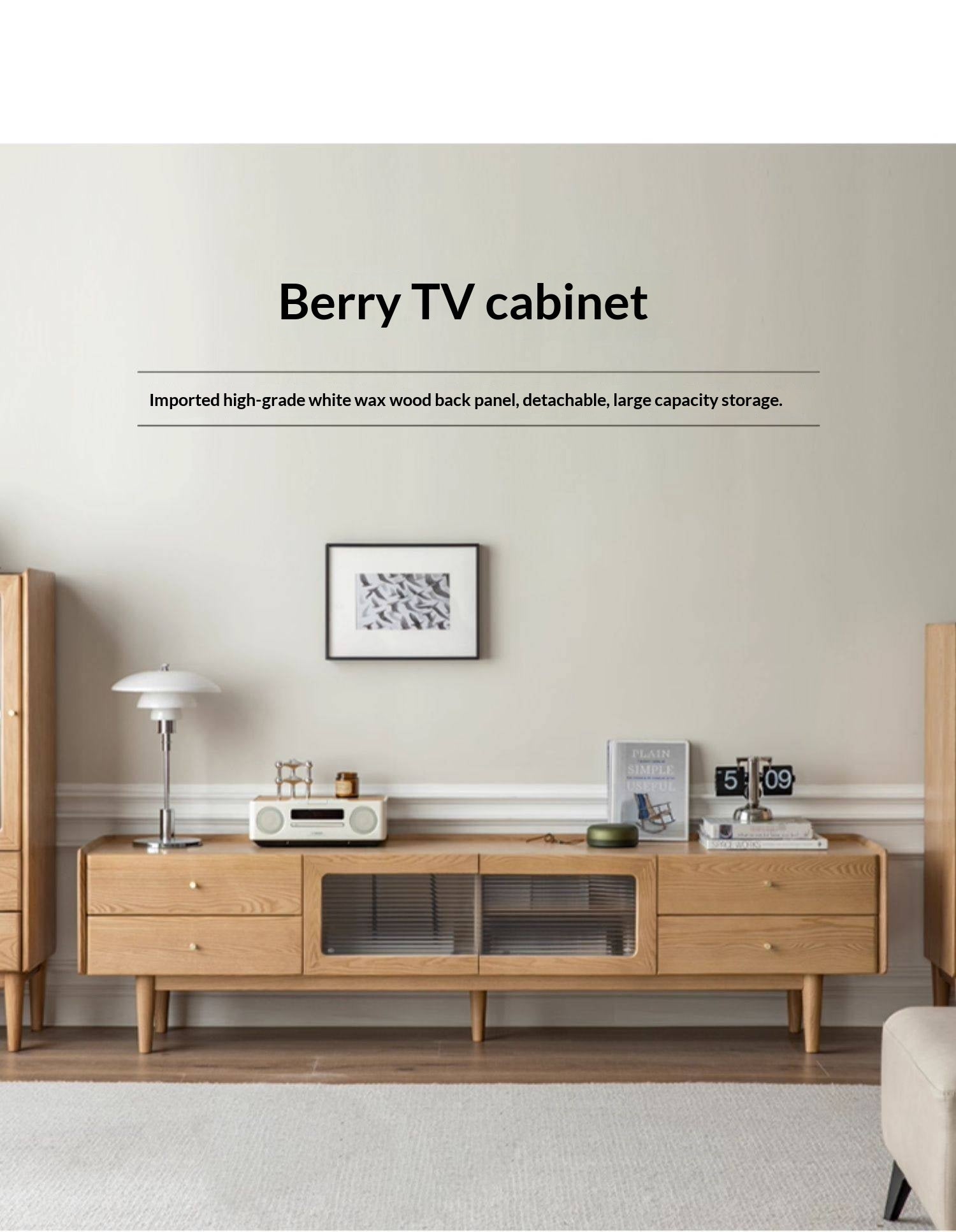 White Ash Solid Wood Nordic White Wax TV Cabinet.