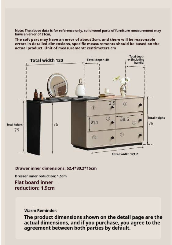 Solid RubberWood Rotating Extendable Vanity Table with