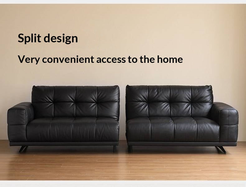 Genuine Leather Biscuit Tufted Sofa with Track Arms