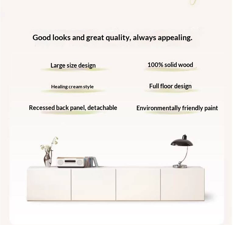 Solid Rubberwоod TV Cabinet Cream Style Large Capacity.