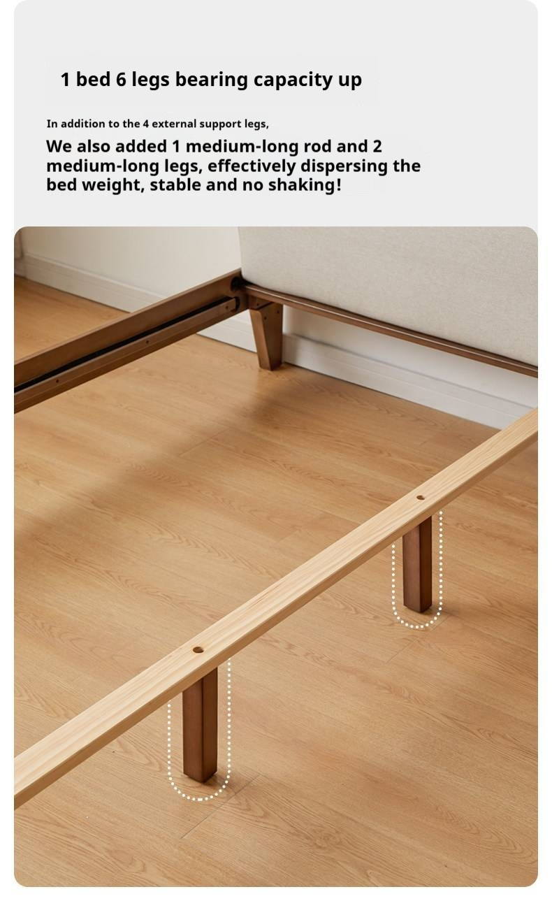 Beech Solid Wood Bed — Nordic Style, Modern Minimalist Design