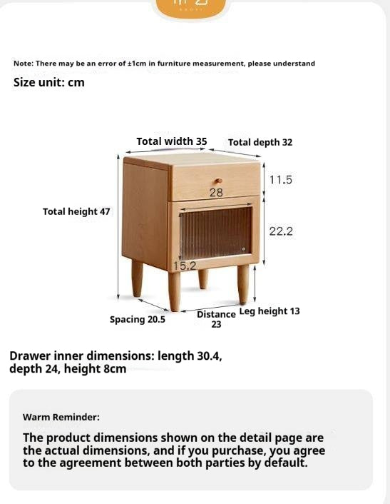 Beech Solid Wood Nightstand With Light.
