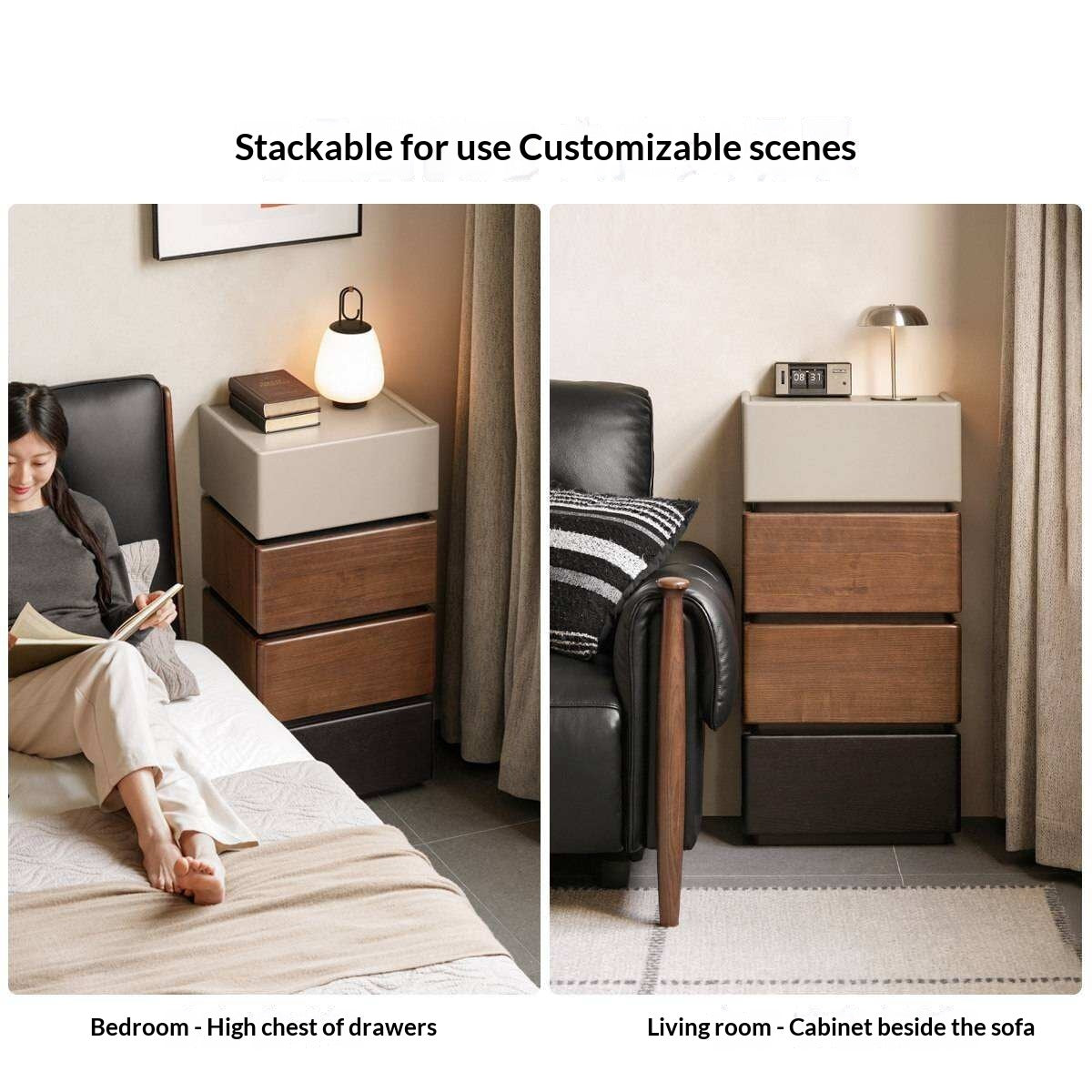 Black Walnut, Oak, Tulipwood Solid Wood, Solid Longan Hardwood Nightstand with Storage Drawer, Italian Style