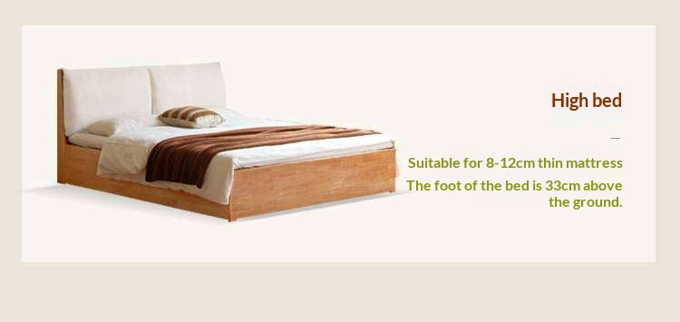Rubberwood Solid Wood Storage Bed with Lift-Up Base and Soft Upholstered Headboard