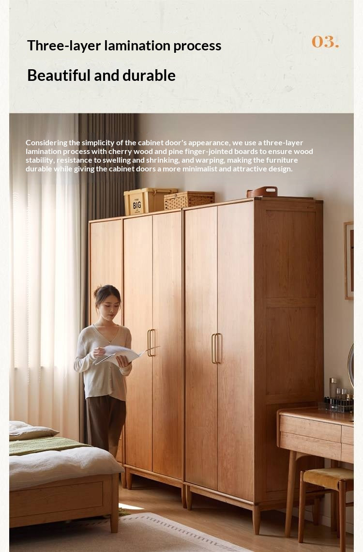 Cherry Solid Wood Wardrobe with Soft Modern Proportions