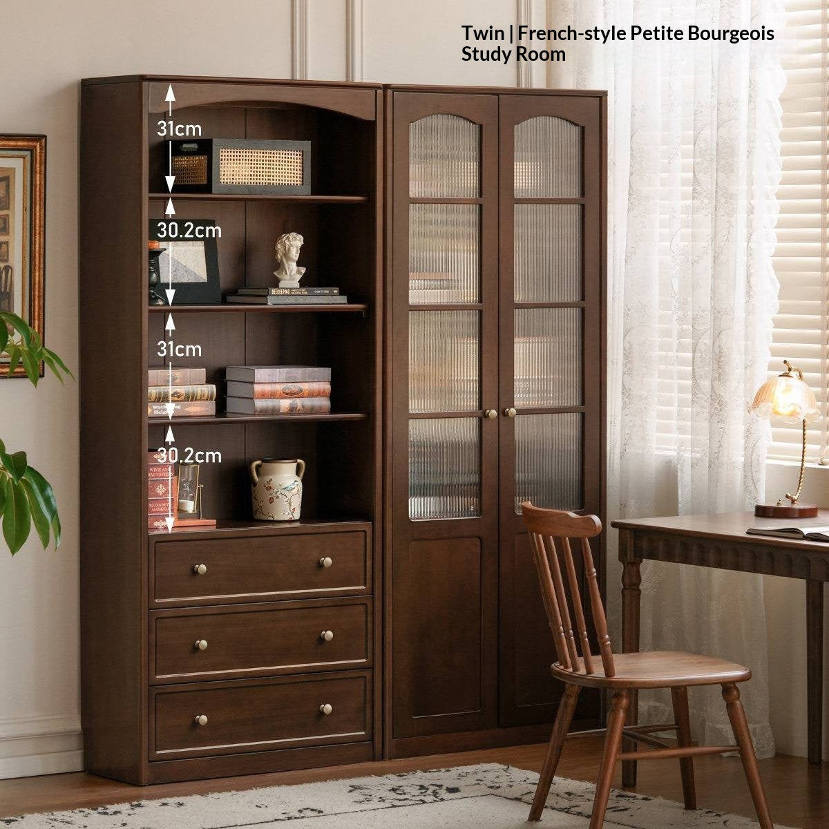 Poplar Solid Wood French Retro Style Floor Standing Display Bookcase