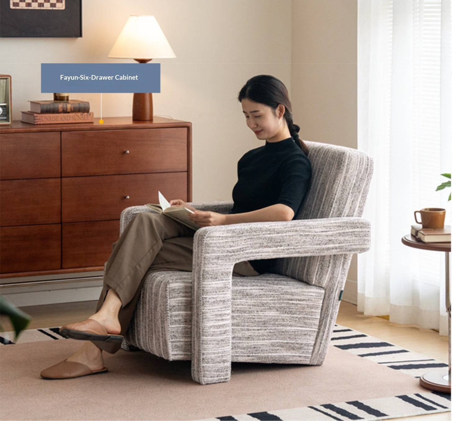 Italian-Inspired Sculptural Design Accent Chair, Modern Fabric Armchair