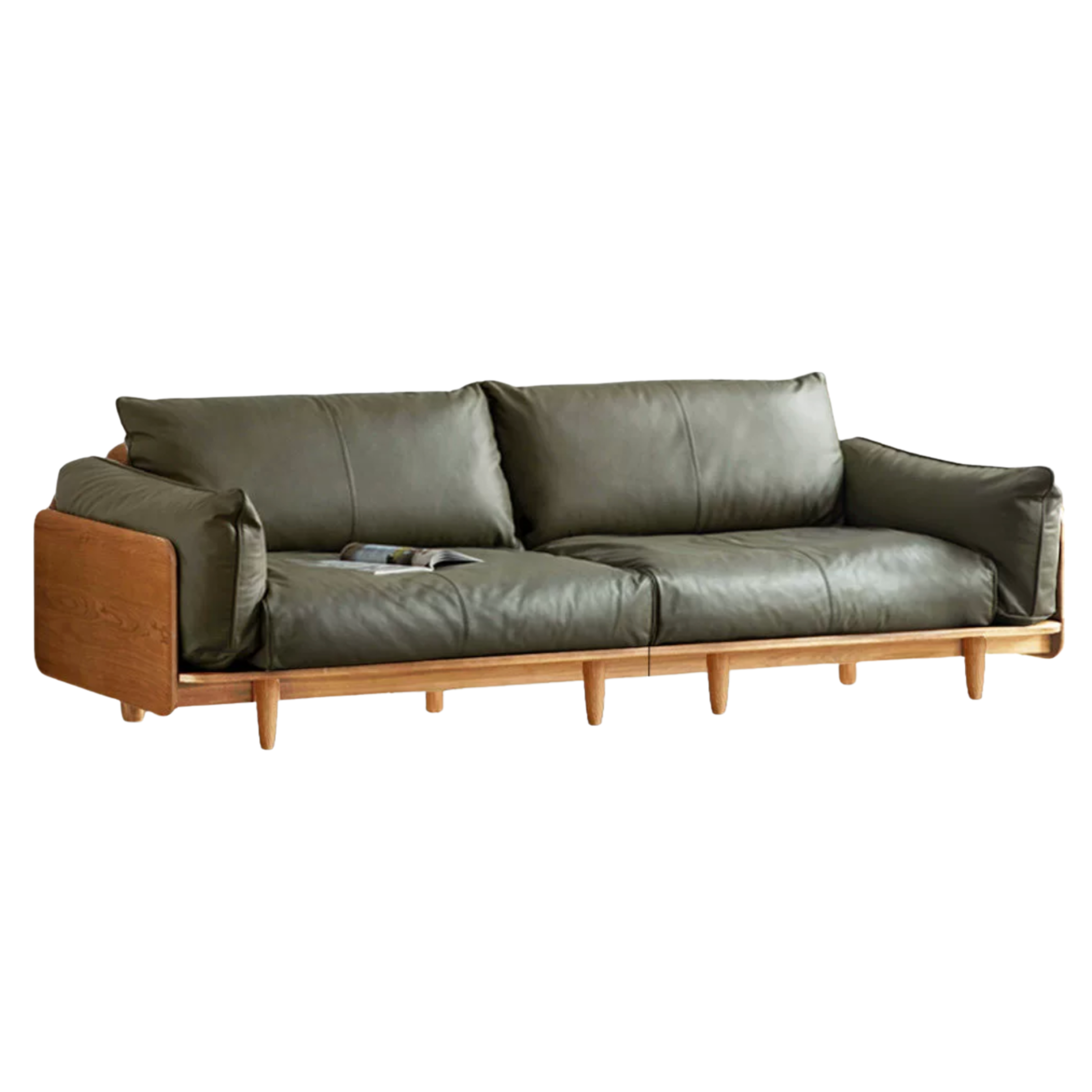 Cherry Wood Contemporary Casual Sofa Genuine Leather, Fabric