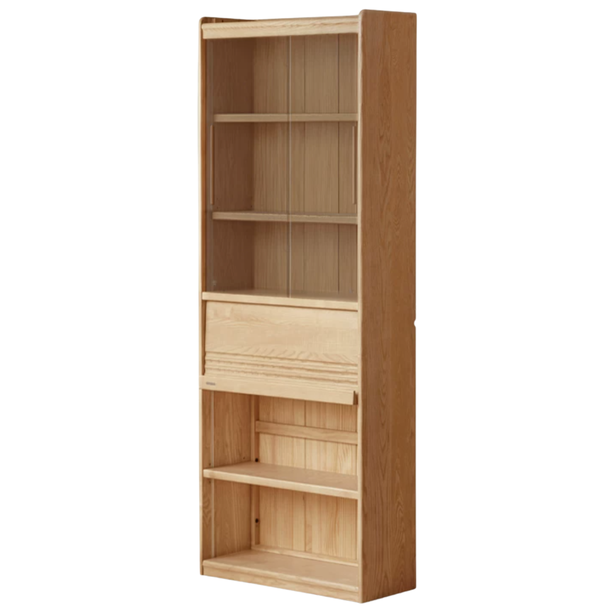 Oak Solid Wood Display Bookcase with Wall-Mounted Option and Storage Cabinet