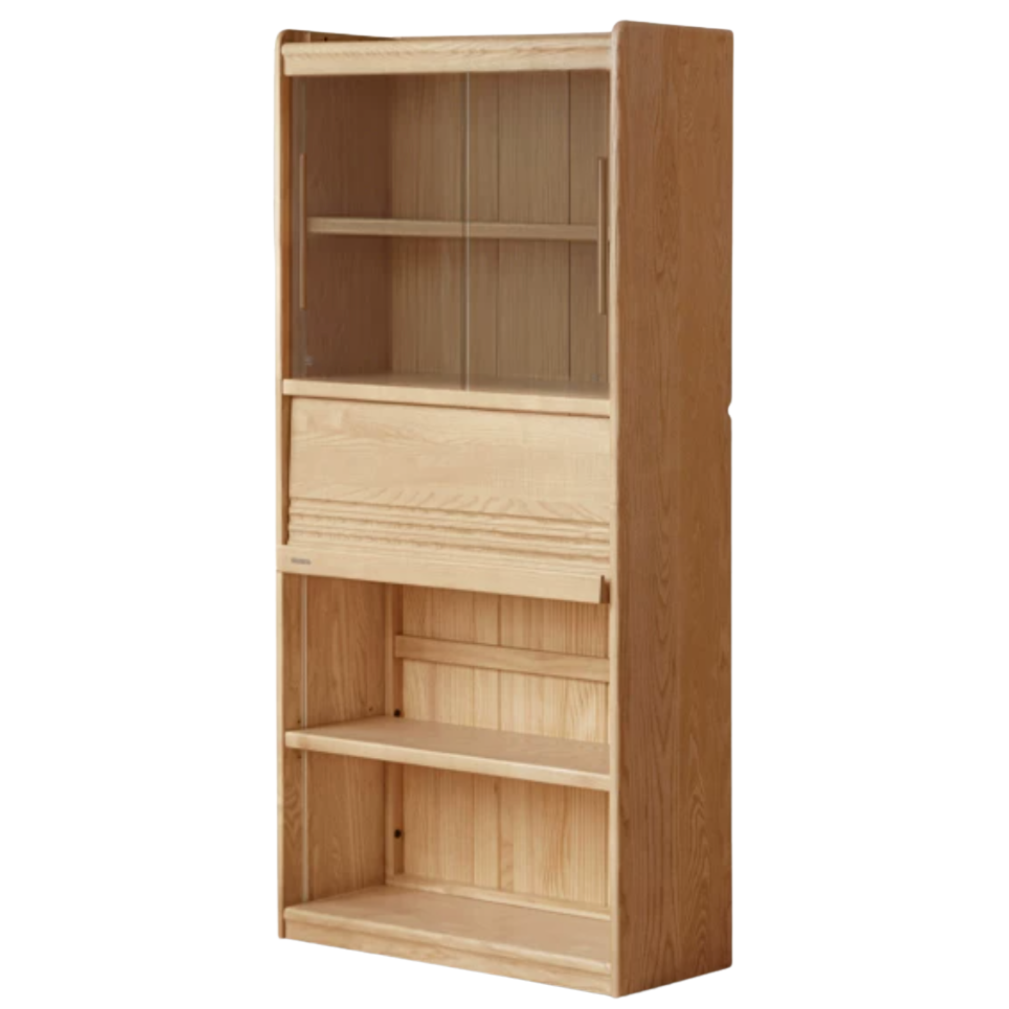 Oak Solid Wood Display Bookcase with Wall-Mounted Option and Storage Cabinet