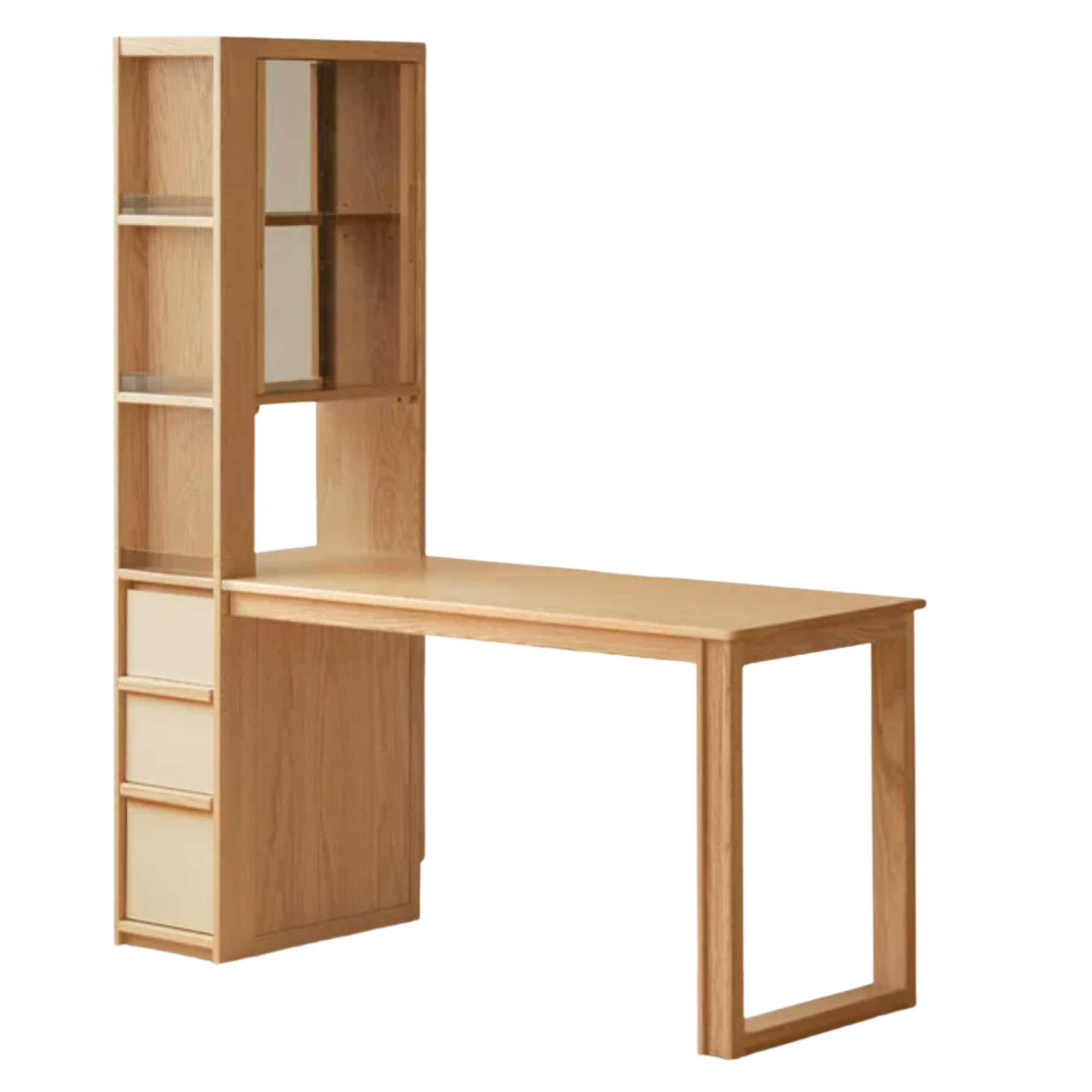 Oak Solid Wood Computer Desk with Integrated Frame and Minimalist Design
