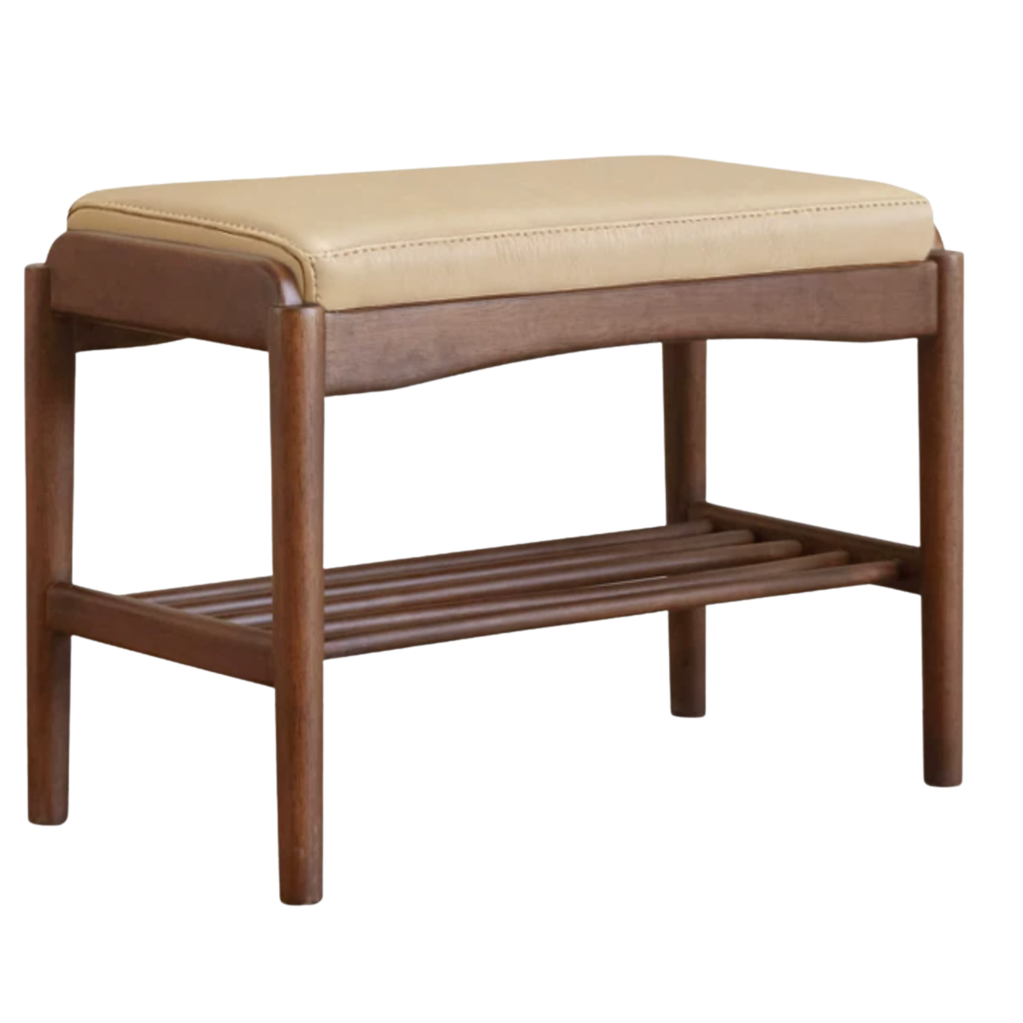 Black Walnut Solid Wood Genuine leather, Fabrics Shoe Changing Stool